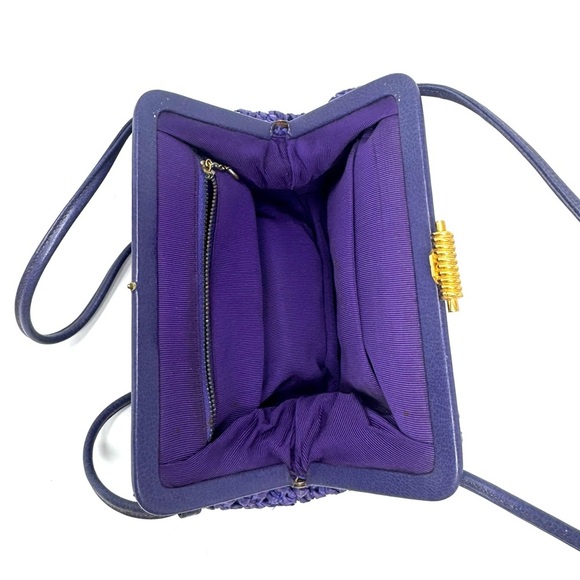 Vintage Morris Moskowitz Purple Crochet Straw Top Handle Bag – Gold Hardware - Picture 9 of 9
